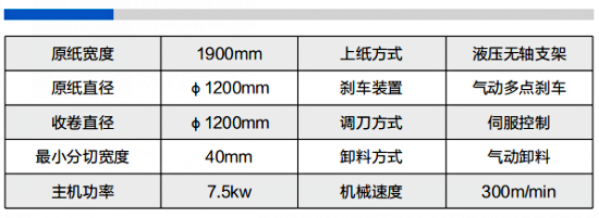 分切複卷機1900D型參數