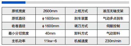 分切複卷機2600D型參數